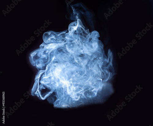 blue jet wave of smoke isolated on black background