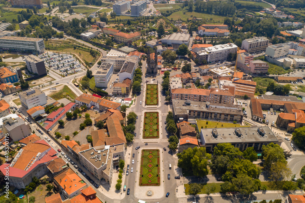 Guimaraes drone aerial city view in Portugal