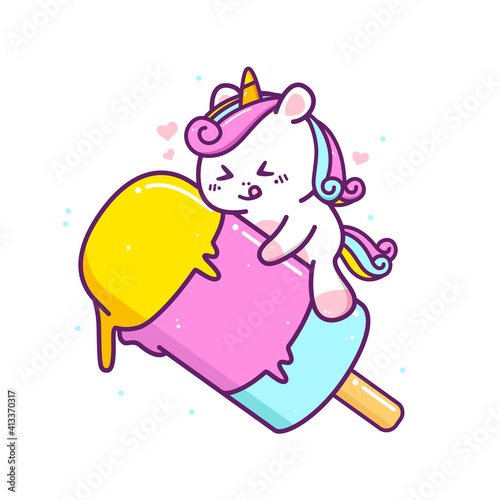 cute happy unicorn with big ice cream
