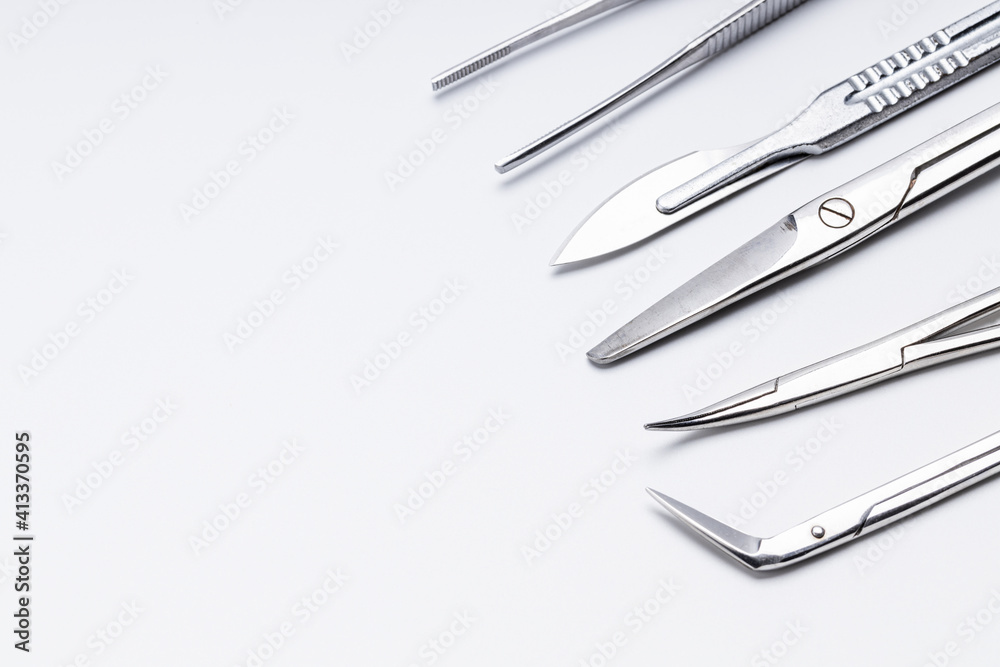 surgery instruments collection on white background. medical tools frame. surgeon concept surgery instruments collection on white background. medical tools frame. surgeon concept