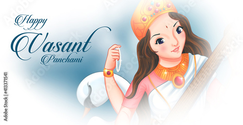 Saraswati Mata Goddess, Happy Vasant Panchami Indian festival, Goddess Maa Sarasvati, Indian God Saraswati devi as small kid white