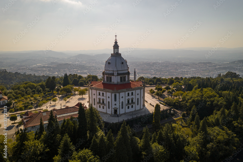 Sameiro Sanctuary drone aerial view in Braga, Portugal