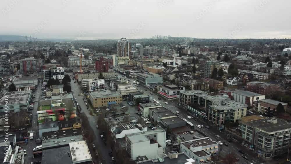 Aerial of Vancouver streets during covid on an overcast day Aerial of Vancouver streets during covid on an overcast day