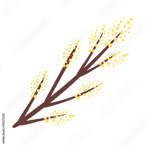 wooden branch with pollen spores spring season icon vector illustration design