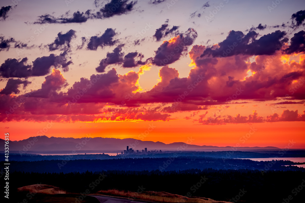 Obraz premium spectacular seattle sunset