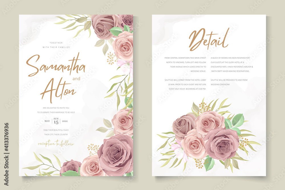 Wedding card design with beautiful roses ornaments