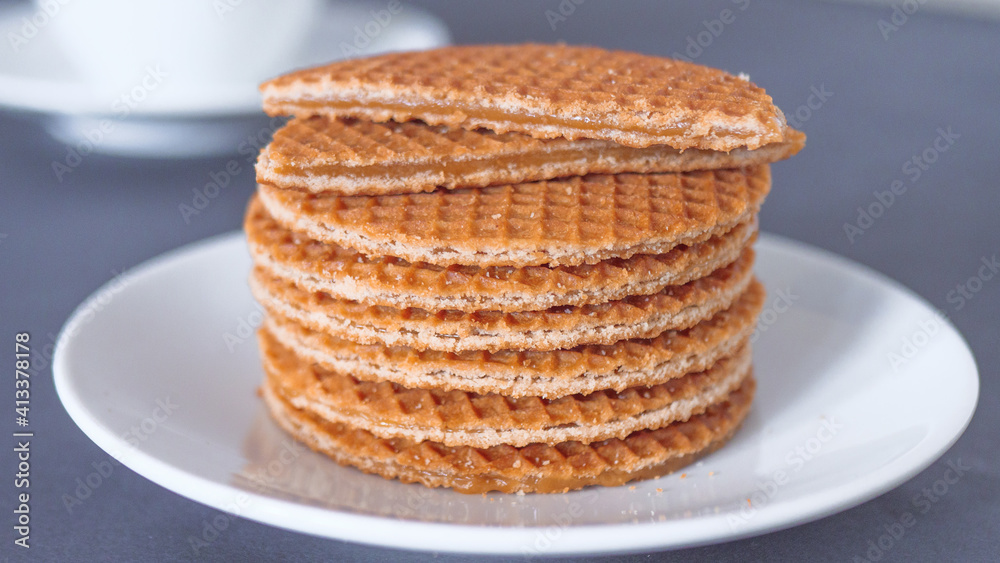 Close up of traditional Dutch cookies Stroopwafels Close up of traditional Dutch cookies Stroopwafels