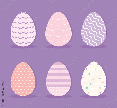 set of easter eggs on a purple background