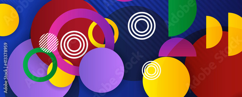 Multicolored tech geometric background, with a geometric flat structure. Clean, vibrant design with simple, bright, modern forms. Blue yellow red purple green geometric background with stripes