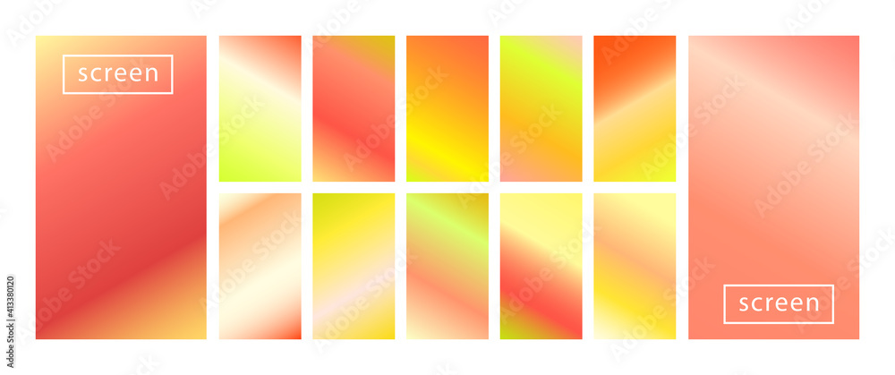 Mobile screen lock display collection of colorful backgrounds in trendy neon colors. Modern screen vector design for mobile app. Soft color abstract pastel holographic gradients. Swatches for design. Mobile screen lock display collection of colorful backgrounds in trendy neon colors. Modern screen vector design for mobile app. Soft color abstract pastel holographic gradients. Swatches for design.