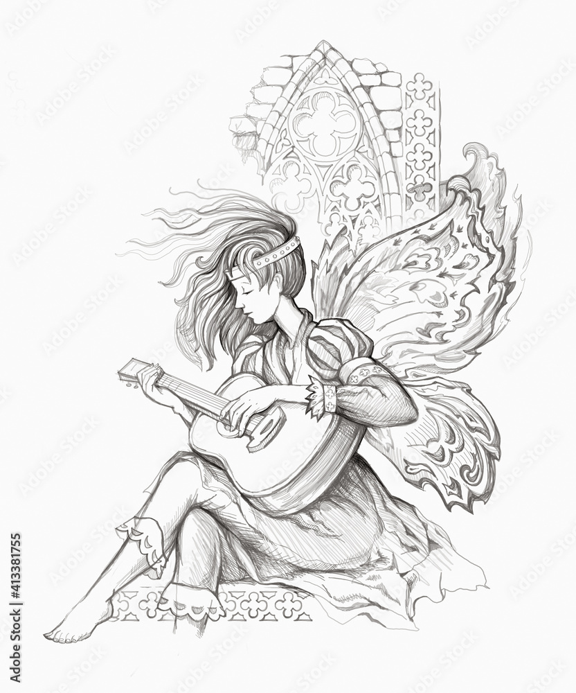 Girl Playing Guitar Linear Vector Drawing Stock Vector Royalty Free  555282916  Shutterstock