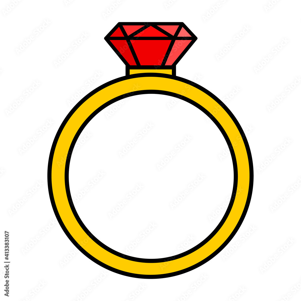 Golden ring with ruby gem. Cartoon vector illustration isolated on white background. Golden ring with ruby gem. Cartoon vector illustration isolated on white background.