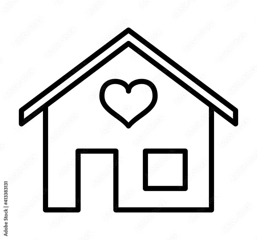 Home line icon with heart. Outline house button. Sweet home icon. Vector illustration isolated on white background.