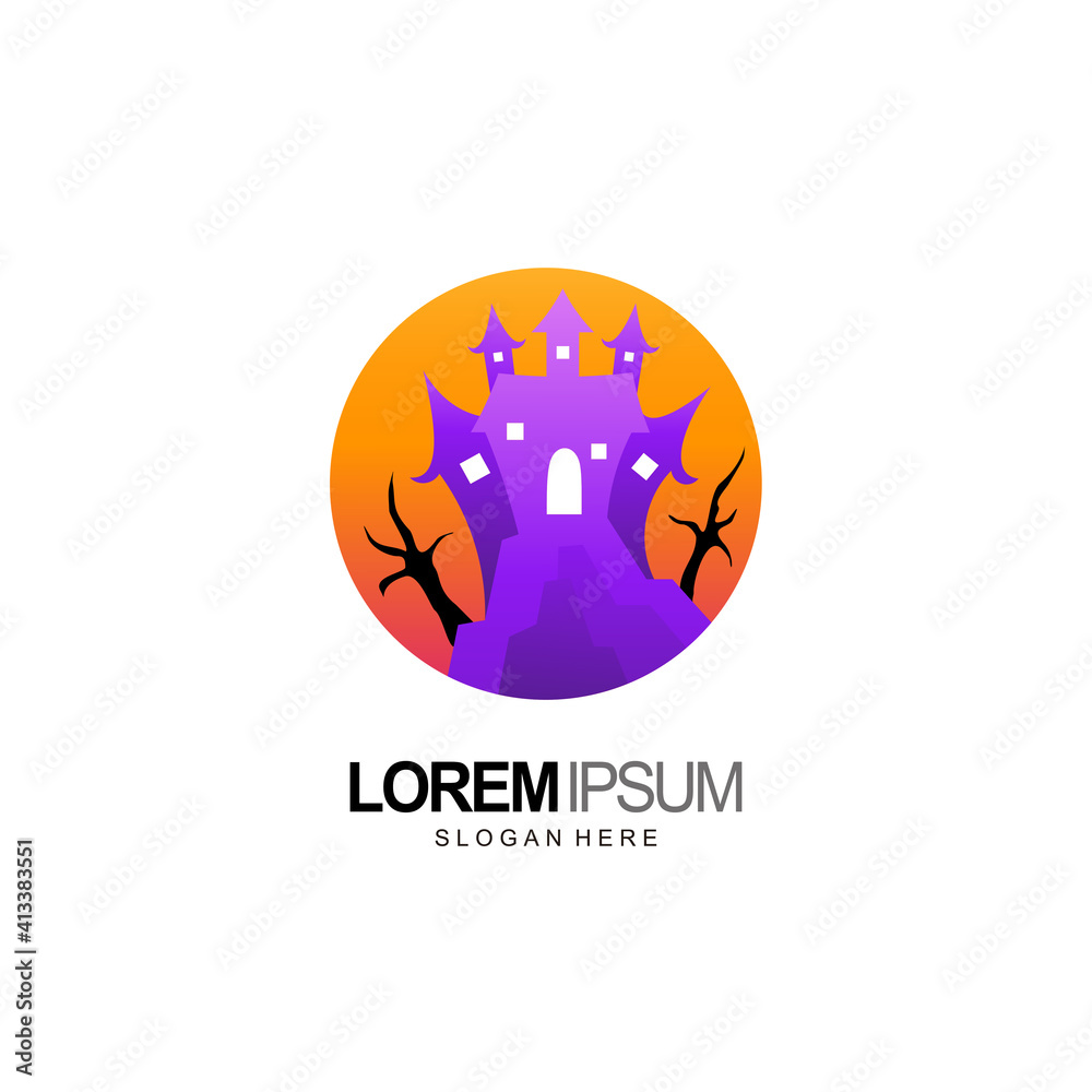 Fototapeta premium Halloween logo, house of ghost design and template