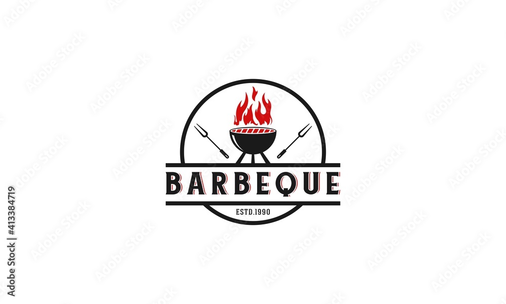 barbecue logo with a roast tool in white background barbecue logo with a roast tool in white background