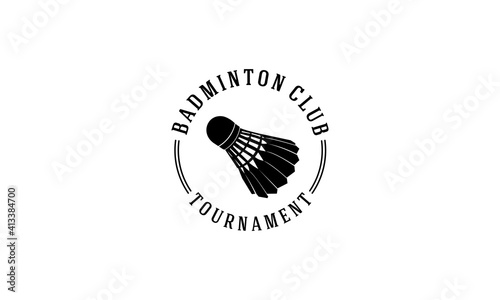 badminton sport logo with racket illustration on white background