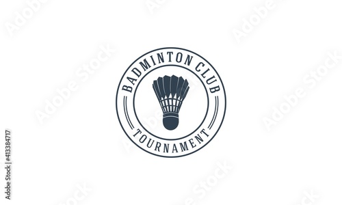 badminton sport logo with racket illustration on white background
