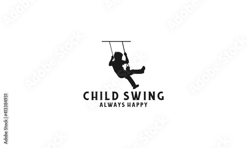 child swing logo with illustration of a child playing on a swing