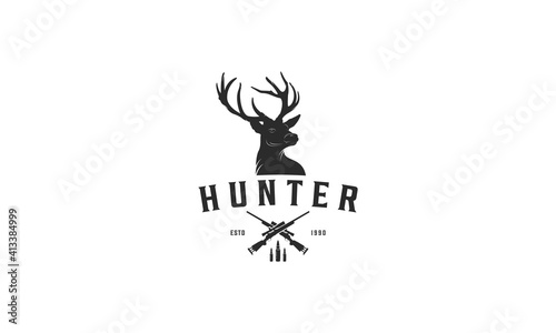logo for hunting inspiration with illustration of a deer head and reconnaissance rifle