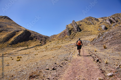 Trekking part of the original Inca Trail to the ruins of Huchuy Qosqo  Sacred Valley  Peru