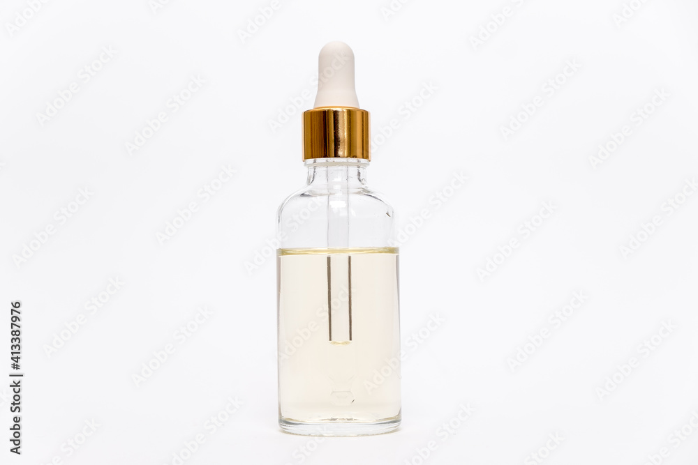 Dropper glass Bottle Mock-Up. Сosmetic pipette on white background