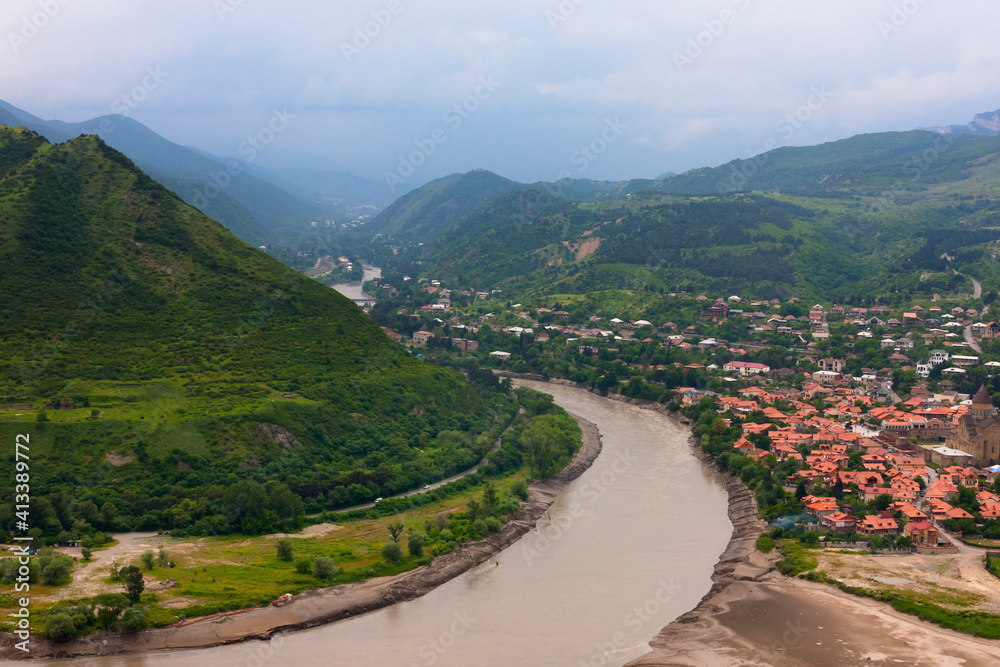 Fototapeta premium Mtskheta on the confluence of the Aragvi and Kura rivers, Georgia