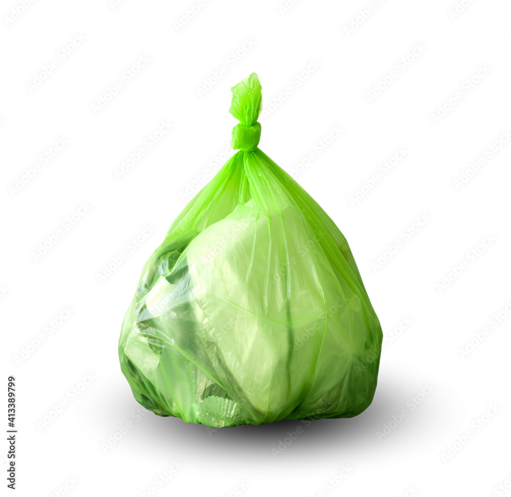 green garbage bag on white background clipping path green garbage bag on white background clipping path