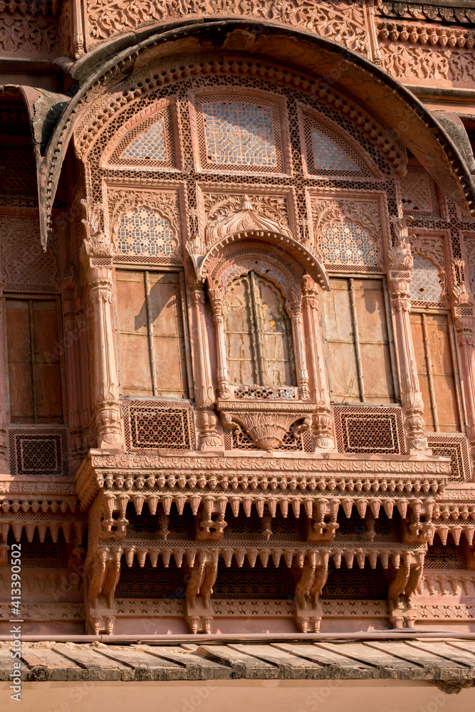Architectural detail. Mehrangarh Fort. 10th century. Jodhpur. Rajasthan. India.