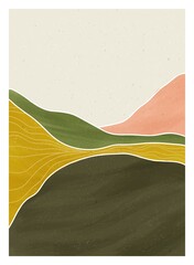 Wandcirkels Olijfgroen Abstract berglandschap minimalistische kunst  © gina