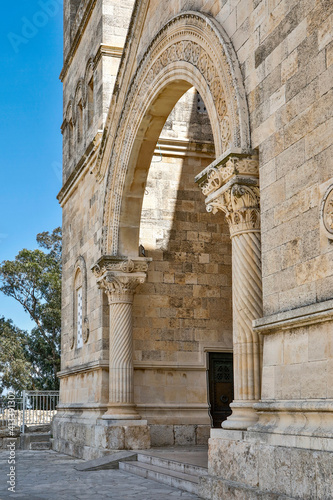 Israel, Galilee. Mount Tabor and Church of the Transfiguration exterior.