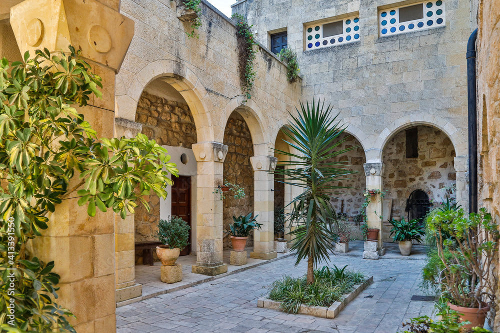 Israel, Jerusalem District, Ein Karem. Church of the Visitation courtyard.