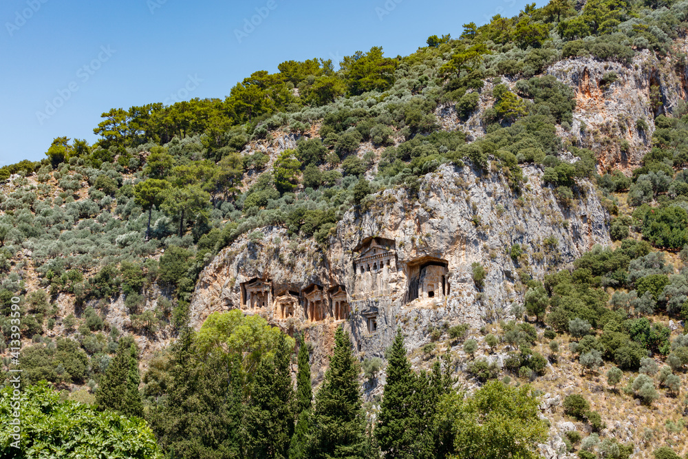 Lycian rock cut tombs, Dalyan, Koycegiz, Mugla, Turkey.