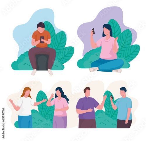 community people using smartphones characters vector illustration design