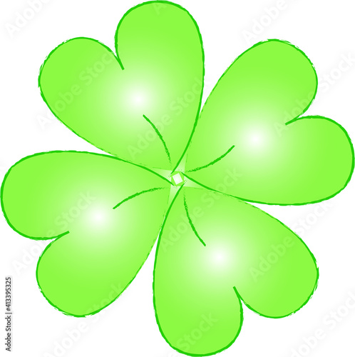 Green clover with four beveled leaves
