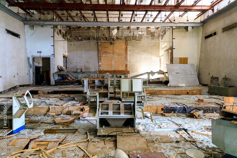Ukraine, Pripyat, Chernobyl. Abandoned control stations in work areas. Ukraine, Pripyat, Chernobyl. Abandoned control stations in work areas.