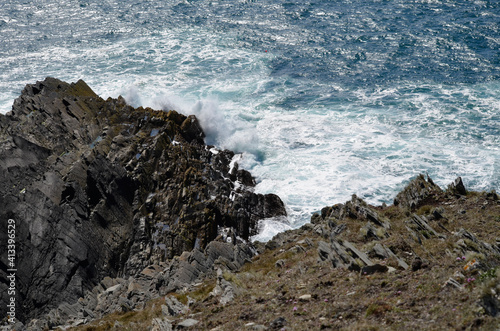 waves crashing on rocks