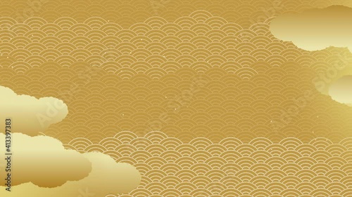 ドットの青海波文様と雲。　和風の動画背景素材。