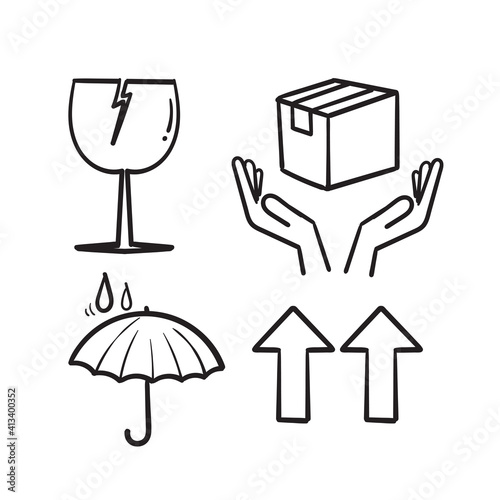 hand drawn fragile package symbol illustration icon in doodle