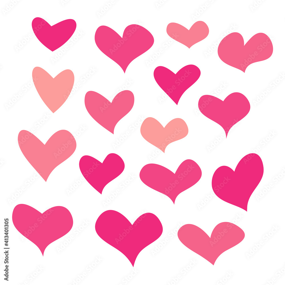 Abstract heart shapes set, pink isolated on white background, vector illustration.