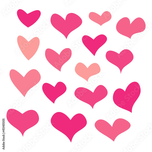 Abstract heart shapes set  pink isolated on white background  vector illustration.