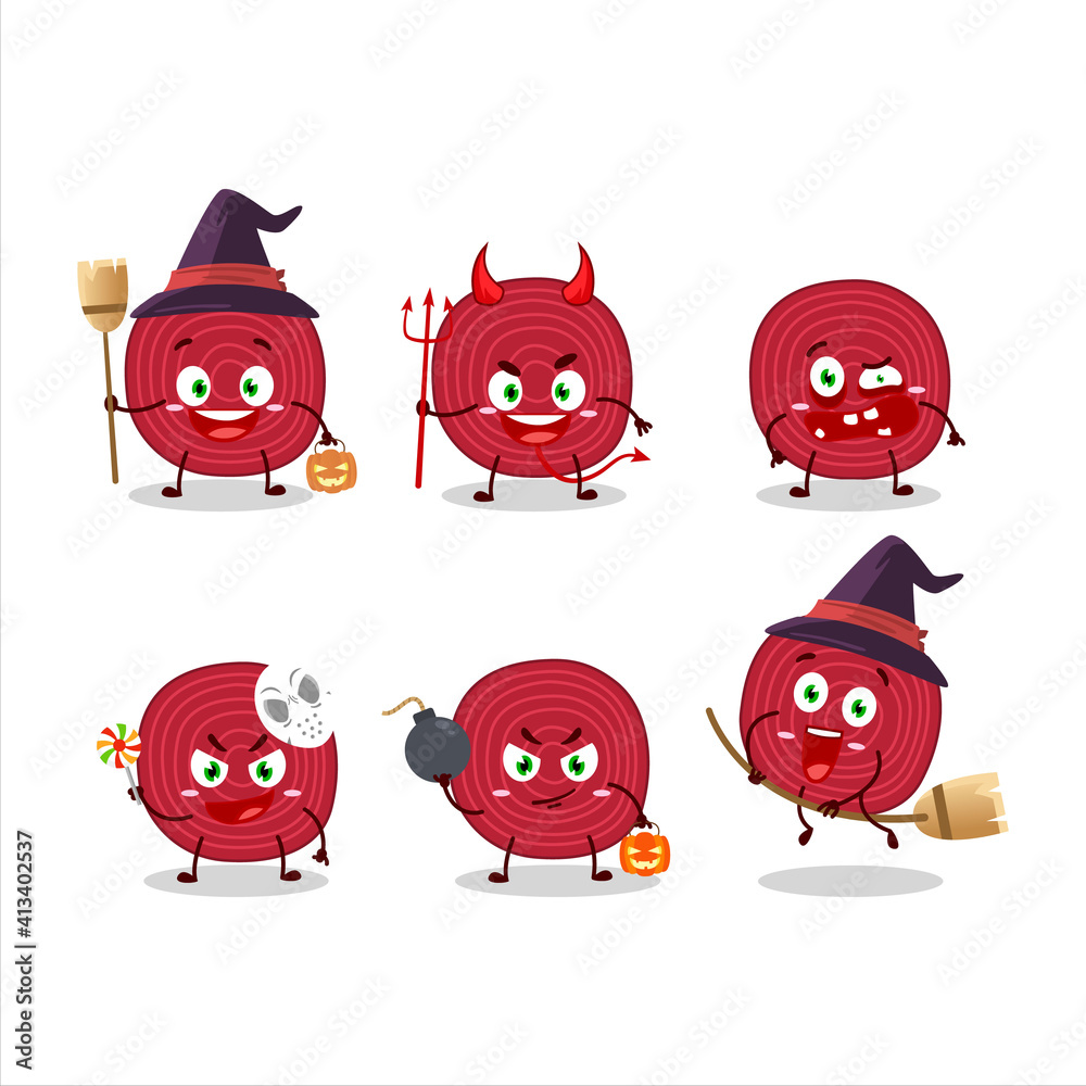 Halloween expression emoticons with cartoon character of slice of beet