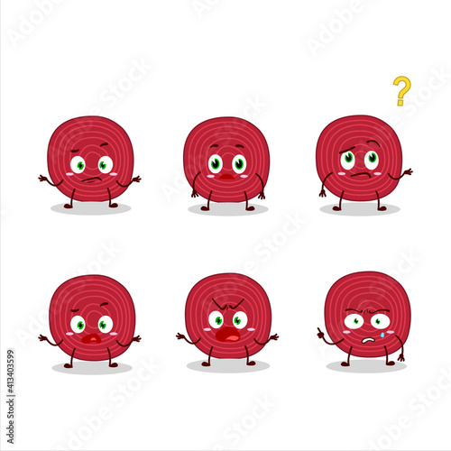 Cartoon character of slice of beet with what expression
