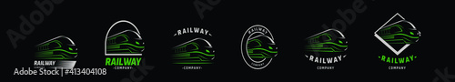 set of train logo cartoon icon design template with various models. vector illustration isolated on black background