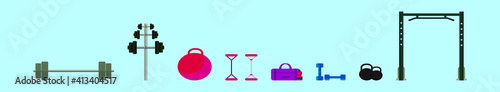 set of workout elements cartoon icon design template with various models. vector illustration isolated on blue background