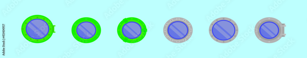 set of ship windows cartoon icon design template with various models. vector illustration isolated on blue background set of ship windows cartoon icon design template with various models. vector illustration isolated on blue background