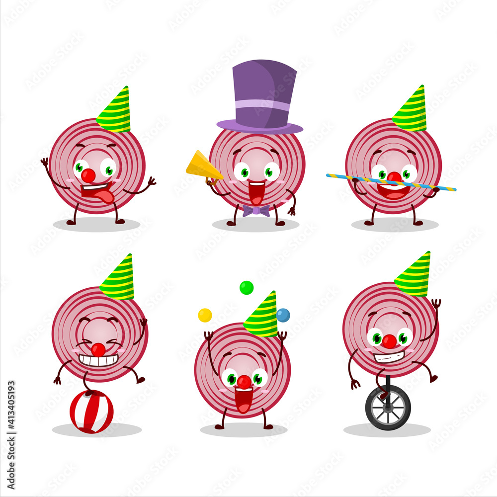 Cartoon character of slice of beet with various circus shows Cartoon character of slice of beet with various circus shows