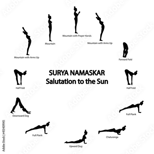 Surya Namaskar Yoga Salutatuon to the sun silhouette