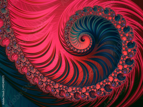 Red an deep blue abstract spiral fractal