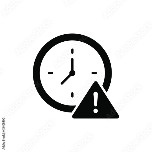 Glyph Expiry icon. Simple solid style for web and app. Alert, alarm, clock circular with exclamation mark concept. Vector illustration isolated on white background. EPS 10