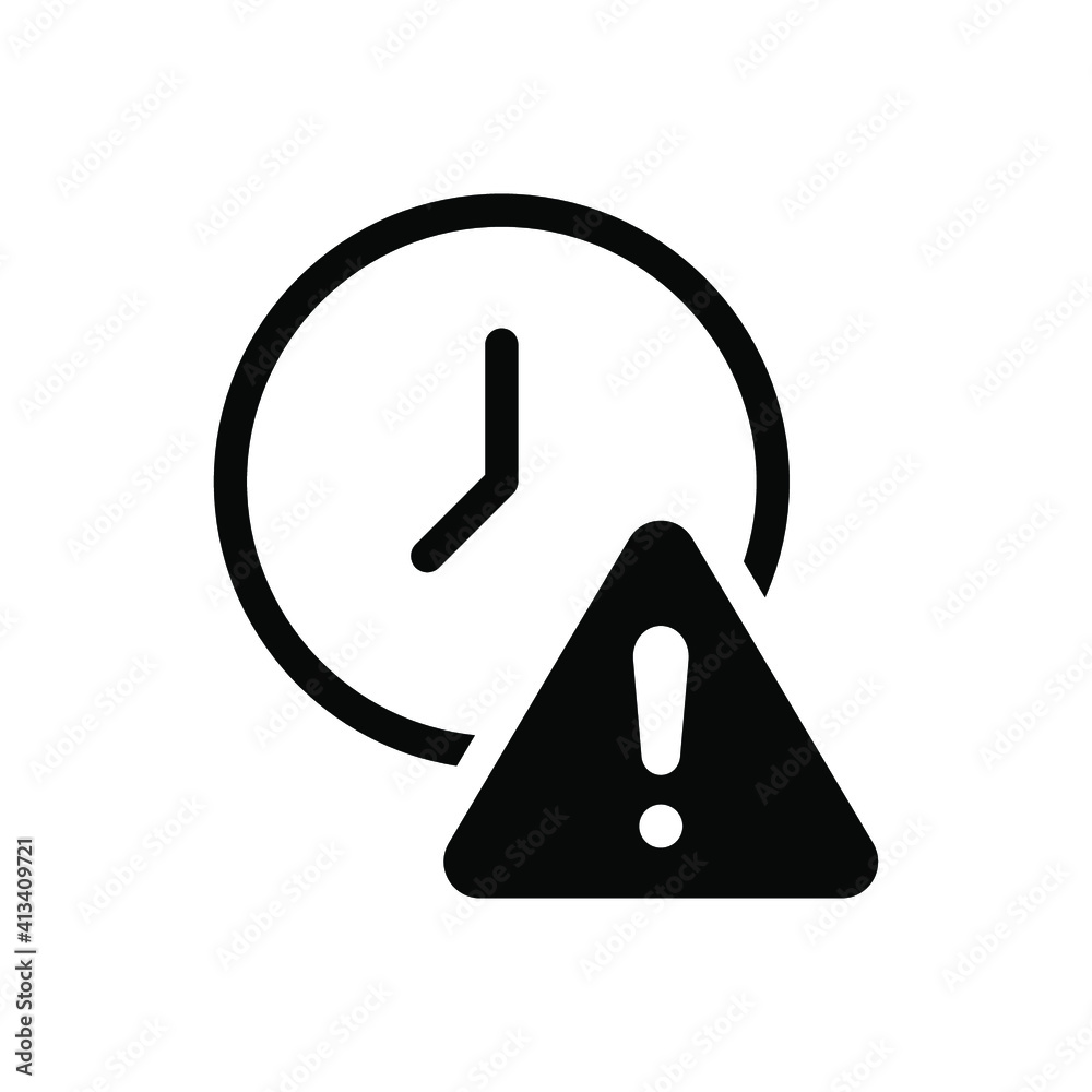 Glyph Expiry icon. Simple solid style for web and app. Alert, alarm, clock circular with exclamation mark concept. Vector illustration isolated on white background. EPS 10